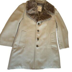 Vintage 1970s London Fog Men’s Coat 38 Short Faux Fur Collar Beige Mod Retro